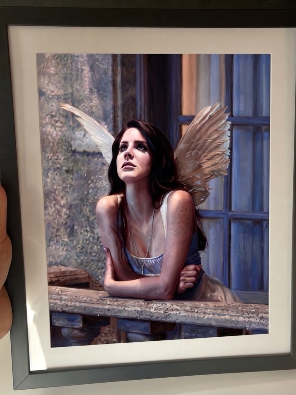 Framed Print of Angelic Woman Looking Up Lana Del Rey art paper print